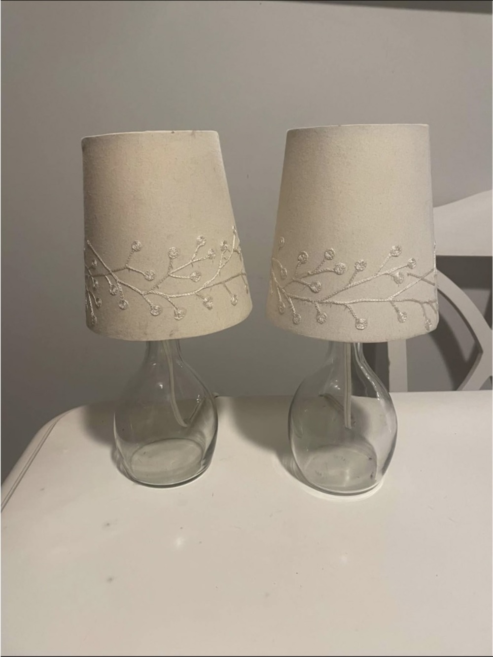 Neutral Embroidered Branch Table Lamp - Set of 2
